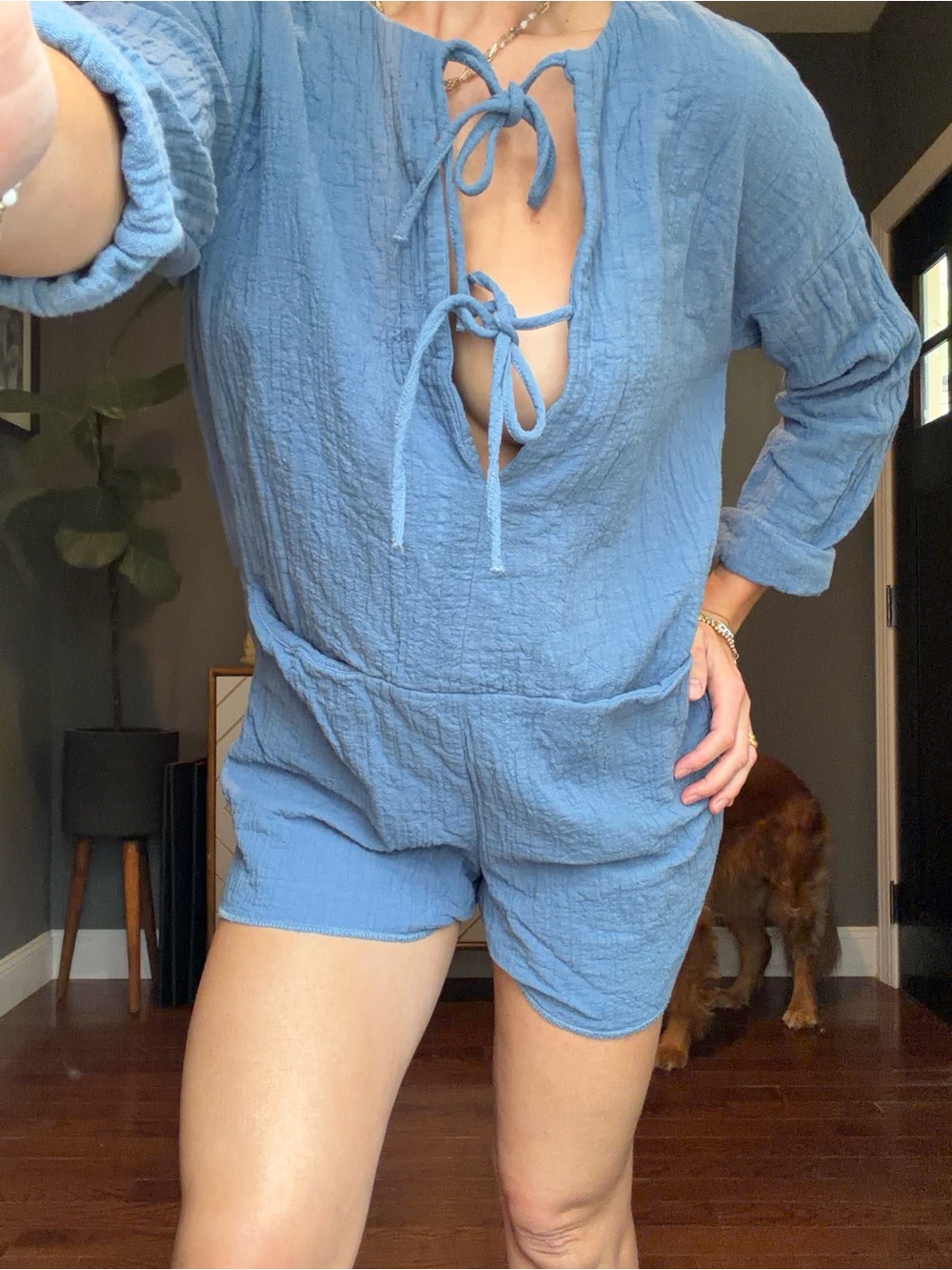 ZARA Blue Tie-Front Romper